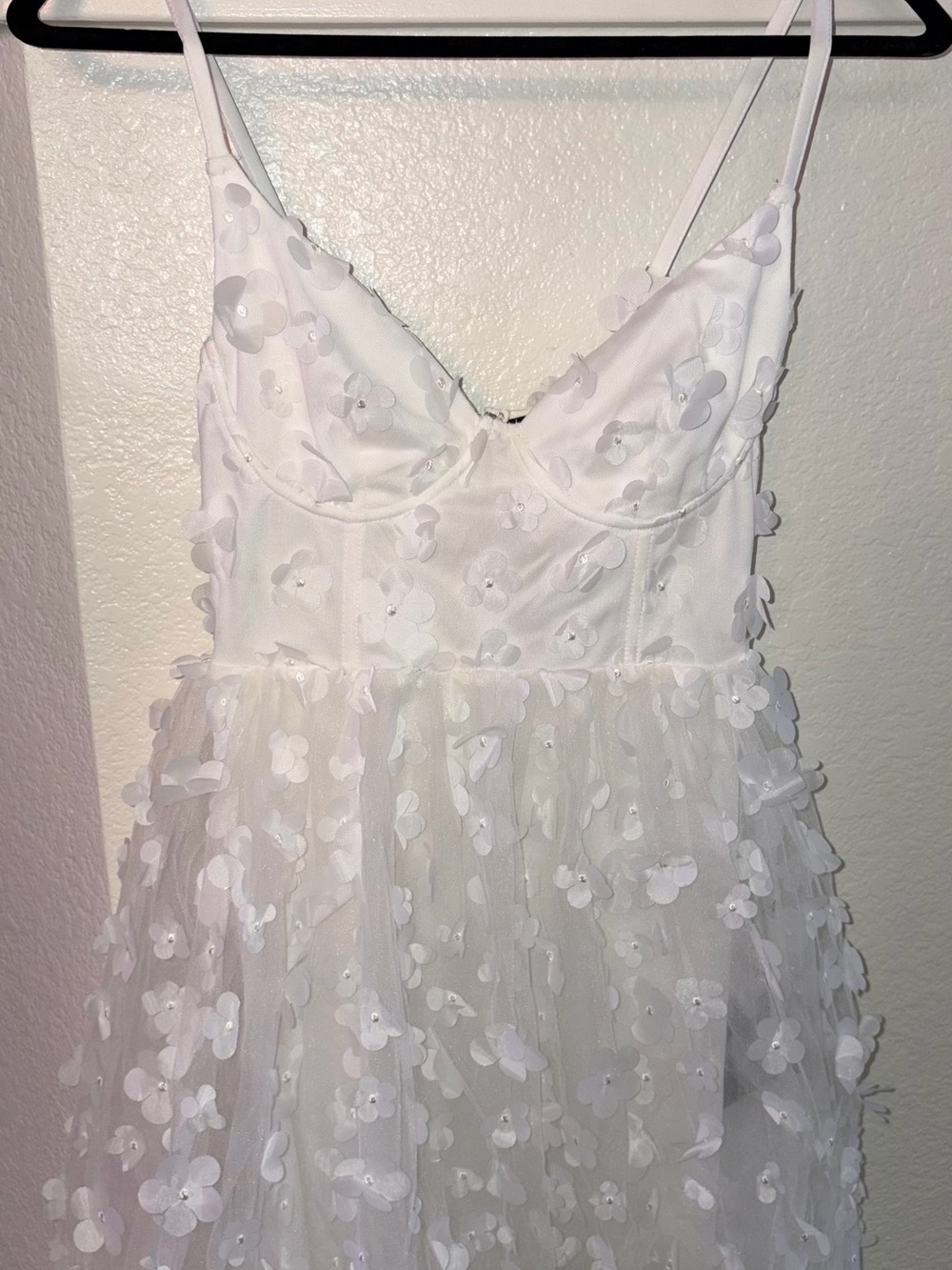 Lulu's White Floral Appliqué Mesh Slip Dress